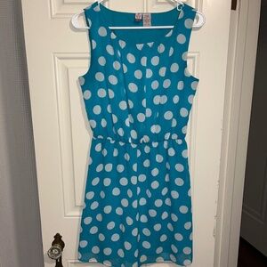 Turquoise and white polka dot dress